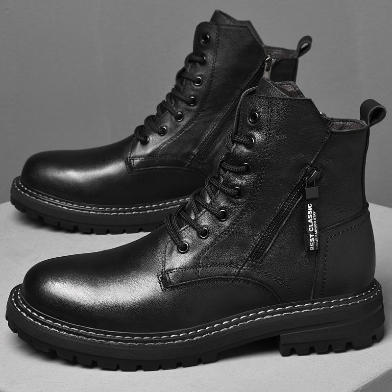 Luxury Brand Autumn Winter High Top Boots Men Casual Outdoor Cow Leather Shoes New Genuine Leather Designer Ankle Boots