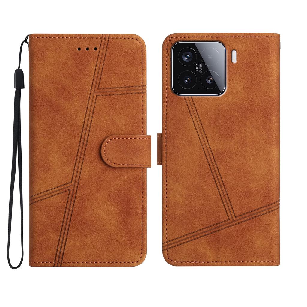For Xiaomi 15T Case Lines Imprinted Flip Leather Retro Phone Cover with Wrist Strap