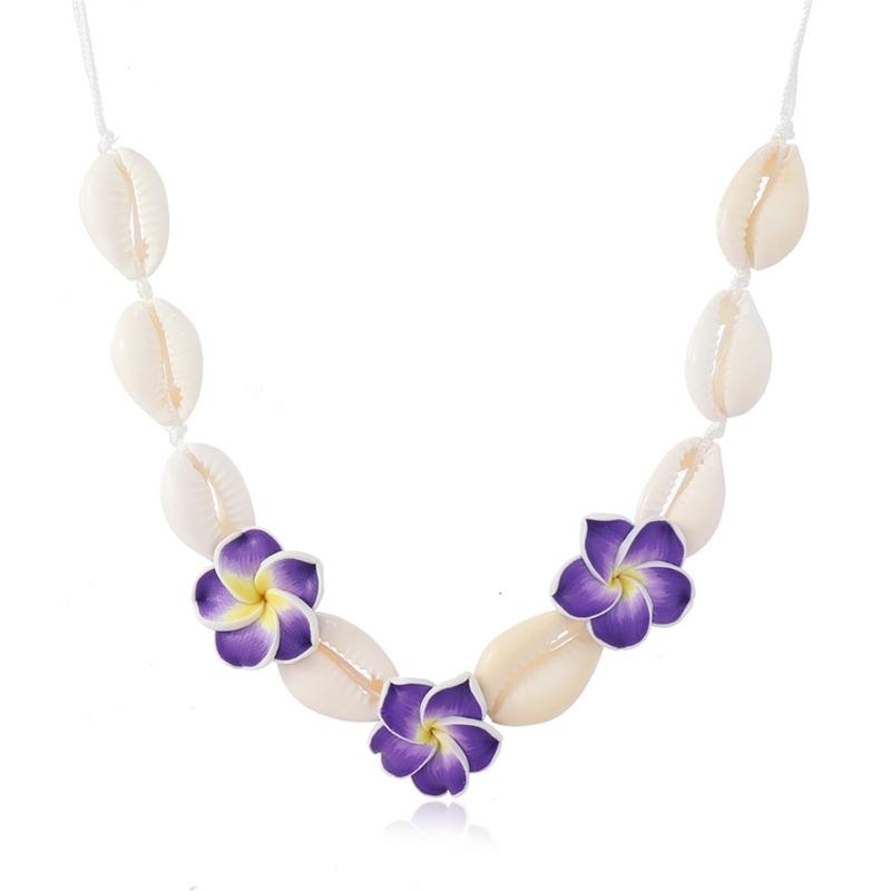 Elegant Soft Clay Flower and Shell Pendant Necklace Sturdy Flexible Chain Jewelry Accessory Gift