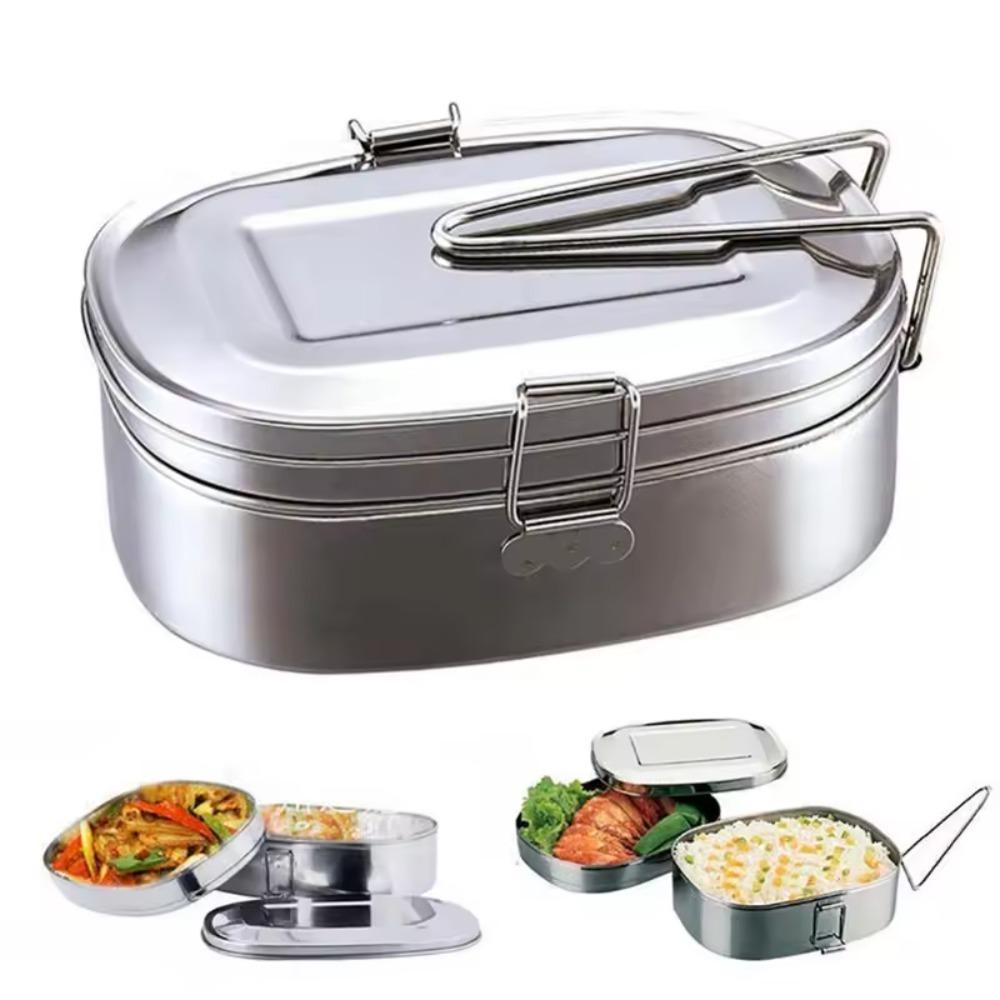 Rectangular Food Container Foldable Handle Food Storage Box Stainless Steel Lunch Box  Canteen