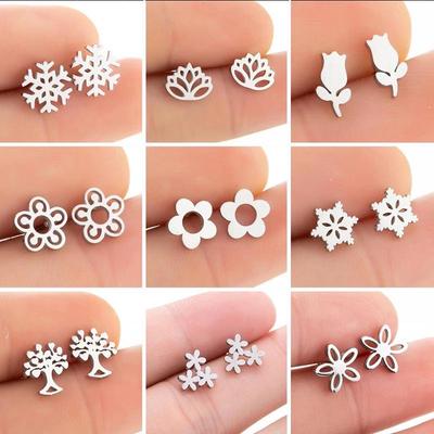 Edelstahl Weihnachts Schneeflocke Ausstanzung Blume Baum Ohrstecker
