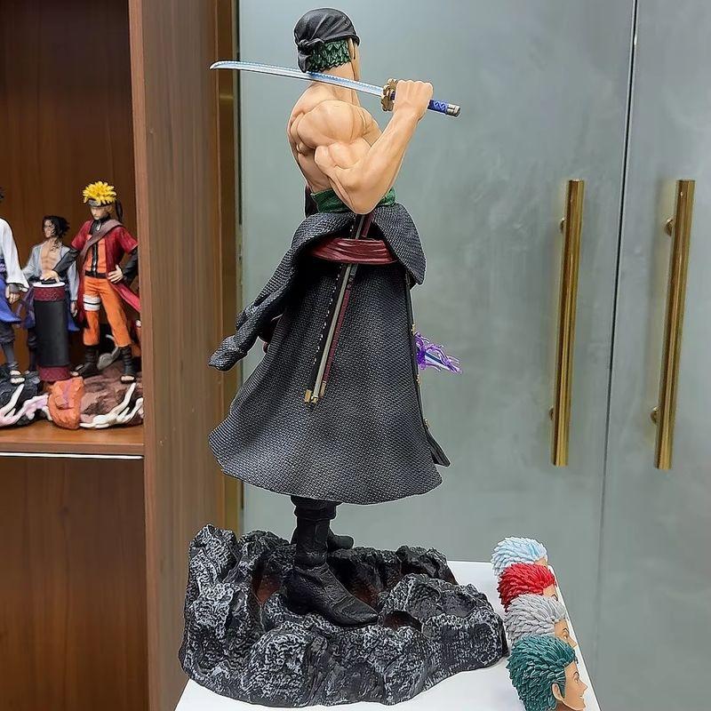 One Piece 50cm - 5 Interchangeable Heads  Anime Carrying Knife Roronoa Zoro Collectible Statue Model Figure Ornament Adult Gifts