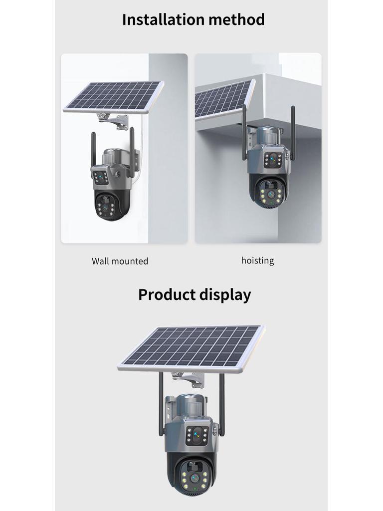 Solar-Powered 4G Outdoor Waterproof Dual Camera with HD Night Vision and Remote Monitoring
