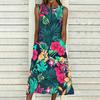Oversized Female Sleeveless Round Neck Dress Fresh Tiny Floral Printed Loose Mid Length Outfit