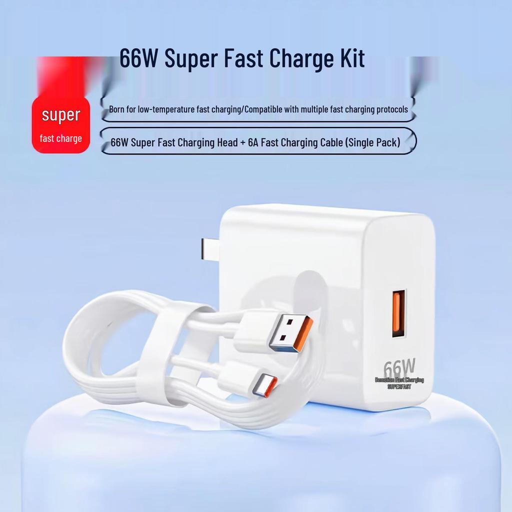 Huawei 66W Original Fast Charger Set with 6A Cable for Super Flash Charge Compatibility