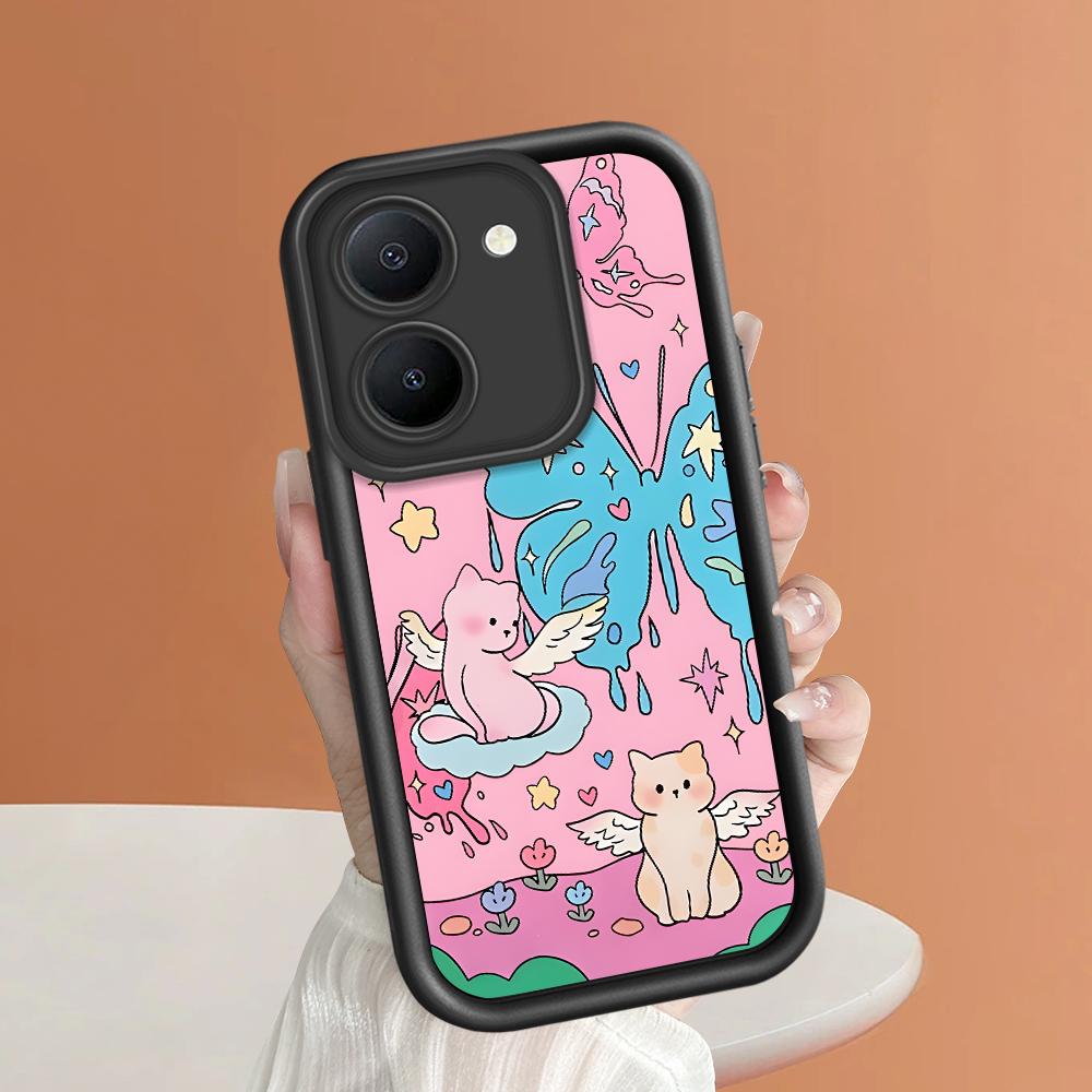 Soft Silicone Square Ladders Cartoon Pattern Full Cover Camera Protection Shockproof Case for iPhone Infinix Tecno Vivo