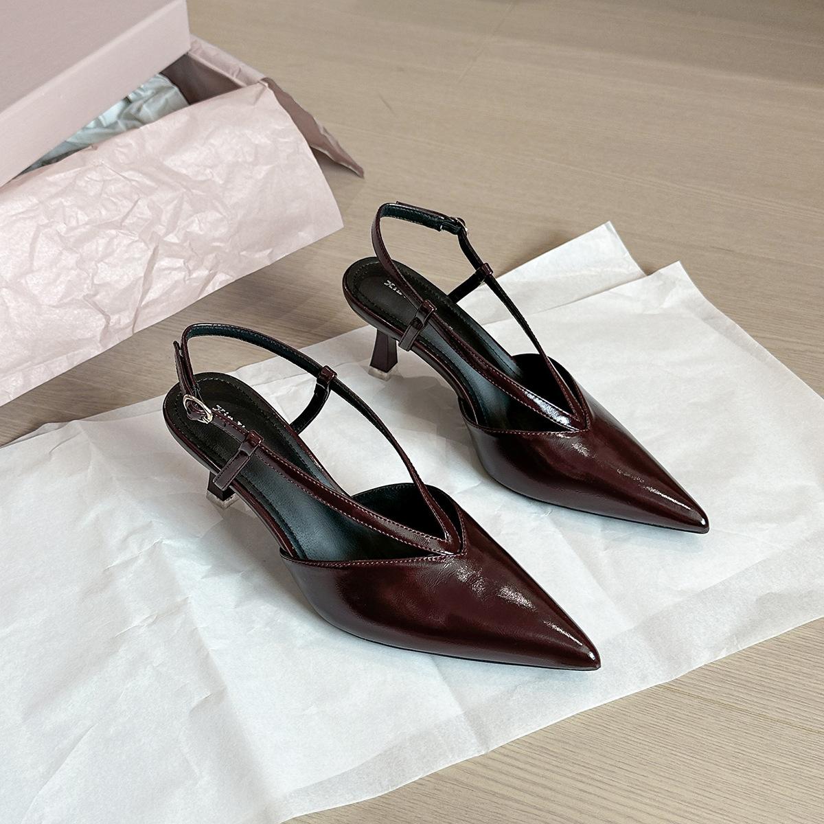 

699-117 Sexy V-shaped thin strap pointed high heels single shoes New temperament thin heels single shoes empty high heels women 40 бордовый