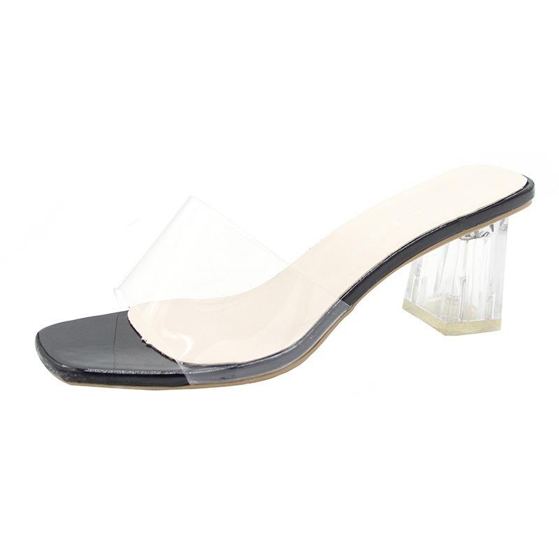 Spring and summer new seaside vacation thick heel transparent sandals women's sandals women's high heels