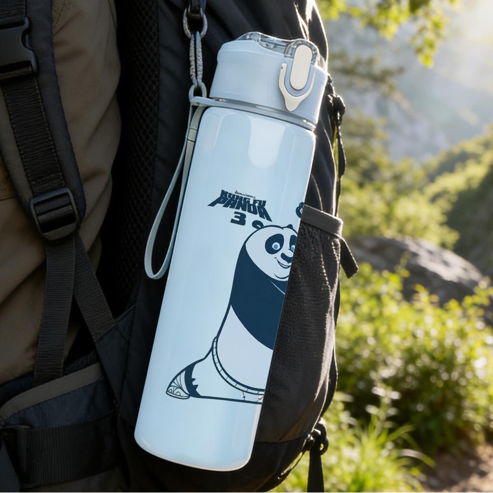 1PC Panda Bear Cartoon Minimalist Print 750ml colorful plastic sports water bottle leakproof pop up lid with straw for outdoor work home use