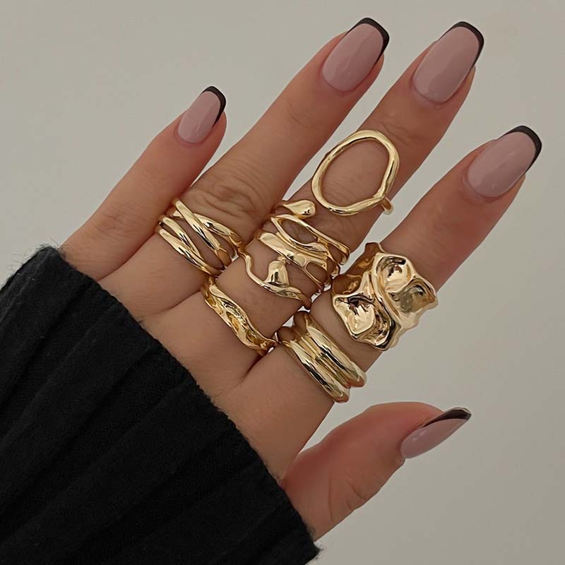 6Pcs/Set Vintage Liquid Wrinkled Irregular Rings for Women Punk Geometric Metal Multi-Layer Chain Open Rings Set Jewelry Gifts