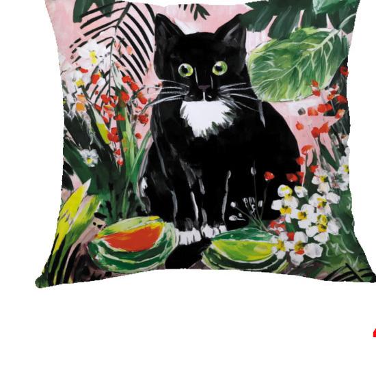 1/4pcs 45x45cm Cute Black Cat Fish Bowl Oil Painting Style Throw Pillow Covers Cushion cover
