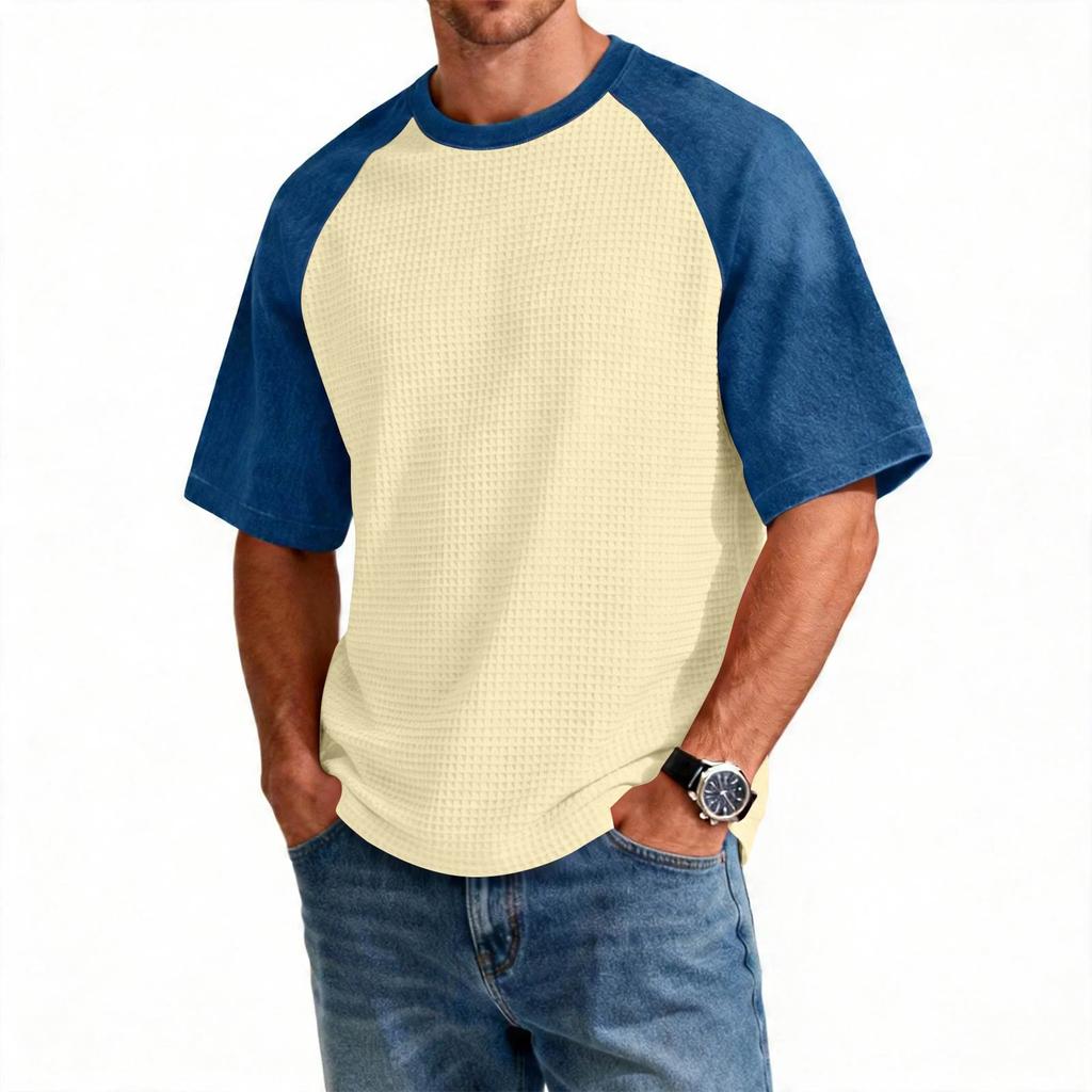 Men's Casual Lightweight Waffle Knit Raglan Short Sleeve Crew Neck Shirt Loose Fit Big Size Top for Everyday Wear