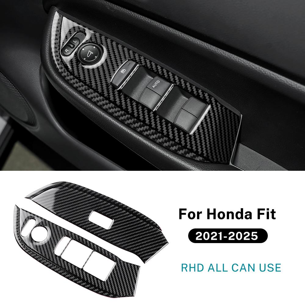 For Honda Fit    2024 2025 Real Soft Carbon Fiber RHD Car Front Door window Lift Frame Interior Trim Accessories Only For RHD