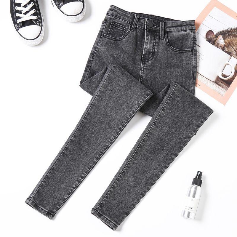 Korean Style High-Waisted Elastic Denim Skinny Pants for Women - Slim-Fitting Nine-Point Pencil Design