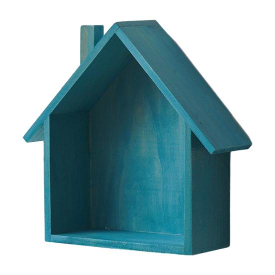 Wood House Wall Mounted Decorative Small Toys Display Shelf Wall Floating Shelf Dolls синий