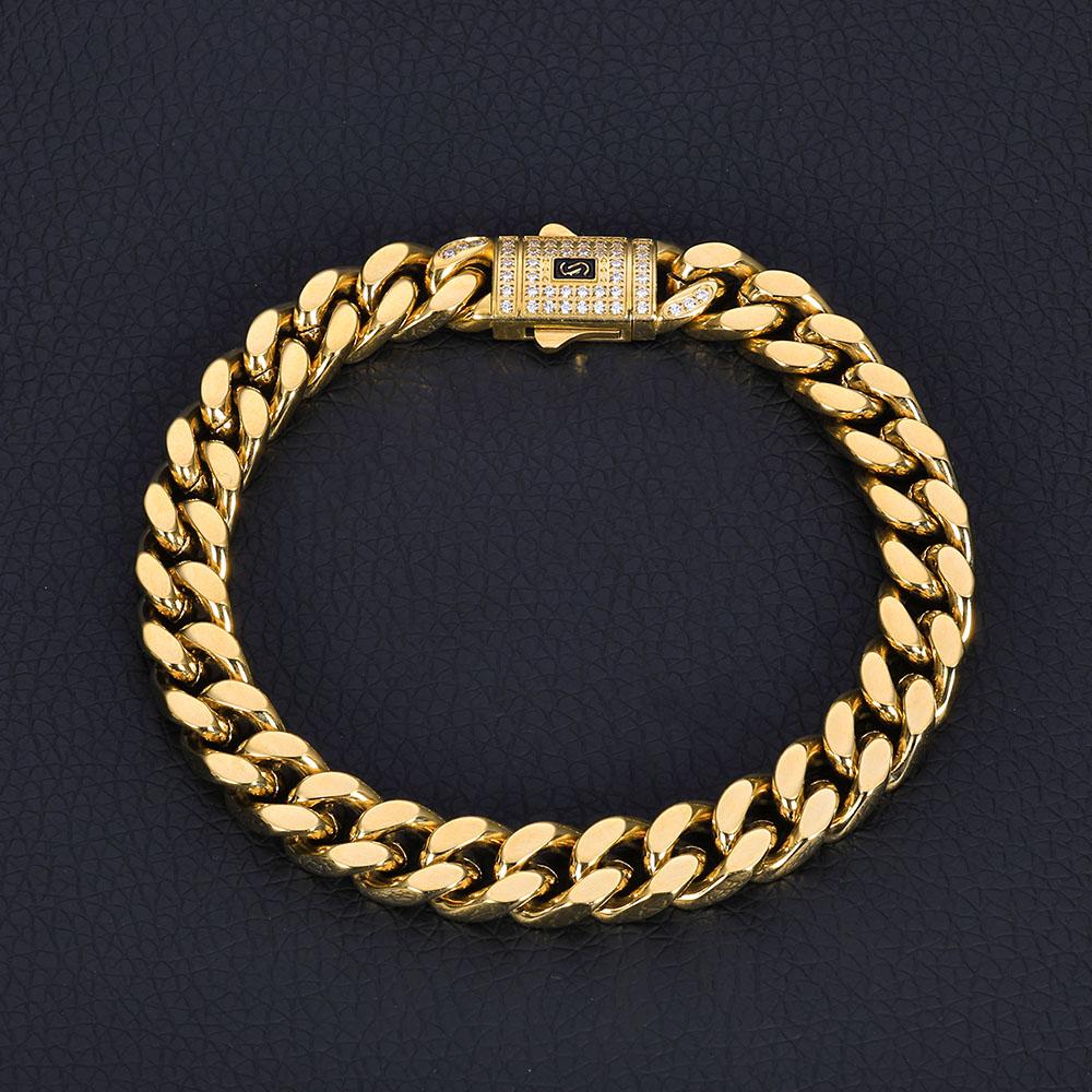 ESKEEM Hip Hop Monaco Bracelet PVD 14k Gold Plated Miami Cuban Link Chains 6/9/11/13MM Stainless Steel for Women and Men