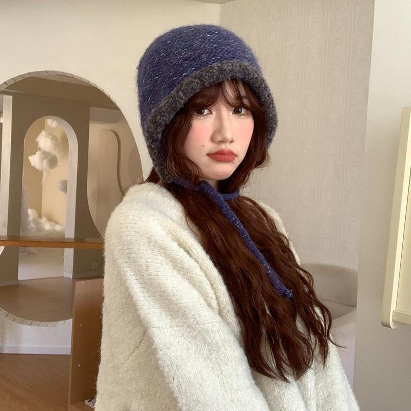 Balaclava Hat Women's Autumn and Winter Gray Knitted Wool Hat Korean Version Warm Ear Protection Show Face Small Lei Feng Hat