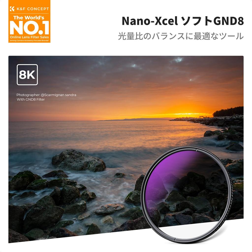 CONCEPT 58mm Half ND Neutral Density Soft Adjustable Brightness and Optical Nano and K&F Filter, GND8, Filter, Gradient, Darkness, Glass, 28-Layer