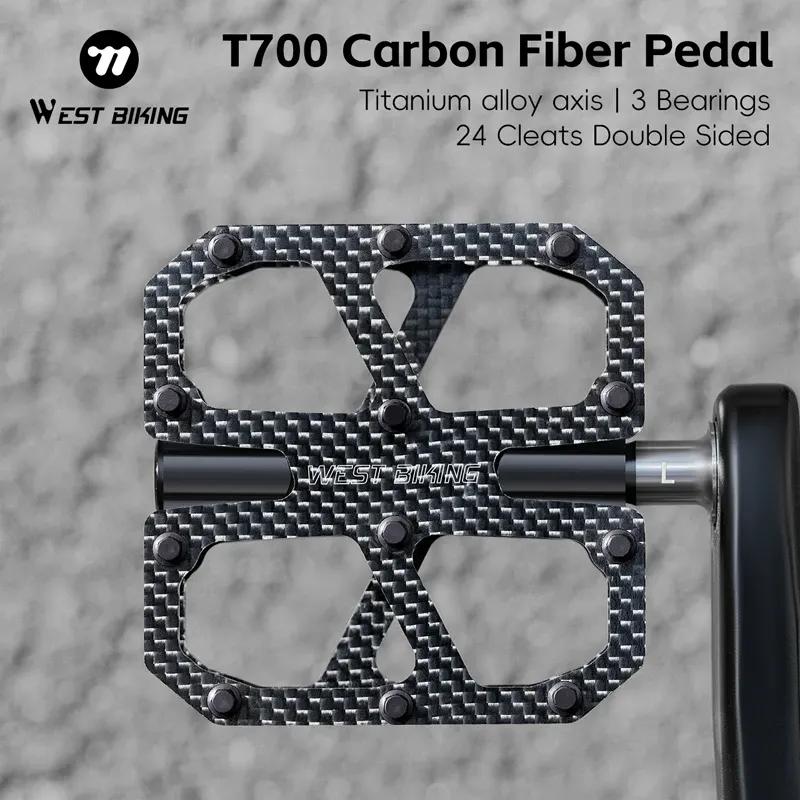 WEST BIKING Ultra-Light Carbon Fiber Pedals 3 Bearing Cycling Pedals Labor Saving Anti-Slip MTB Road Bicycle Pedal Accessories