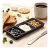 Japanese Style Ceramic 3-Compartment Dipping Dish with Chopstick Rest - Black, Microwave/Dishwasher Safe, Stackable, Perfect for Sauces, Appetizers,