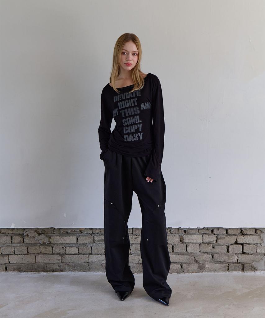 5OML Blur Lettering Loose Fit Long Sleeve (Black)