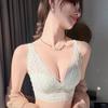 Women Lace Patch Wireless Bra Longline Lift Support Scallop V Neck Everyday Comfort Lingerie