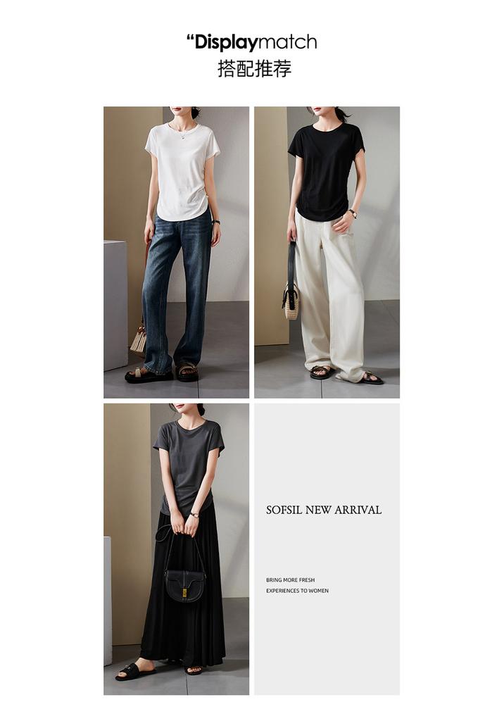 Slimming and slimming round neck short sleeved t-shirt for women in summer 2026, fashionable and versatile casual solid color top