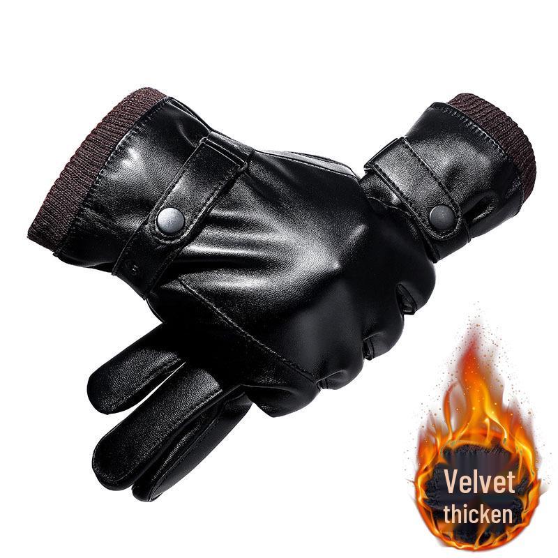 Herren Winter Warme Leder Motorradhandschuhe - Kältefest, Wasserdicht, Touchscreen, Plus Samt