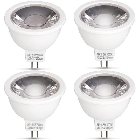 

Светодиодные лампы Gardencoin 5 Вт GU5.3 MR16, 2700K Мягкий белый, Диммируемые, Водонепроницаемость IP65 Низковольтные 9-17 В AC/DC Двухконтактный цоколь, Угол луча 38° для ландшафтного освещения, 4 Pack