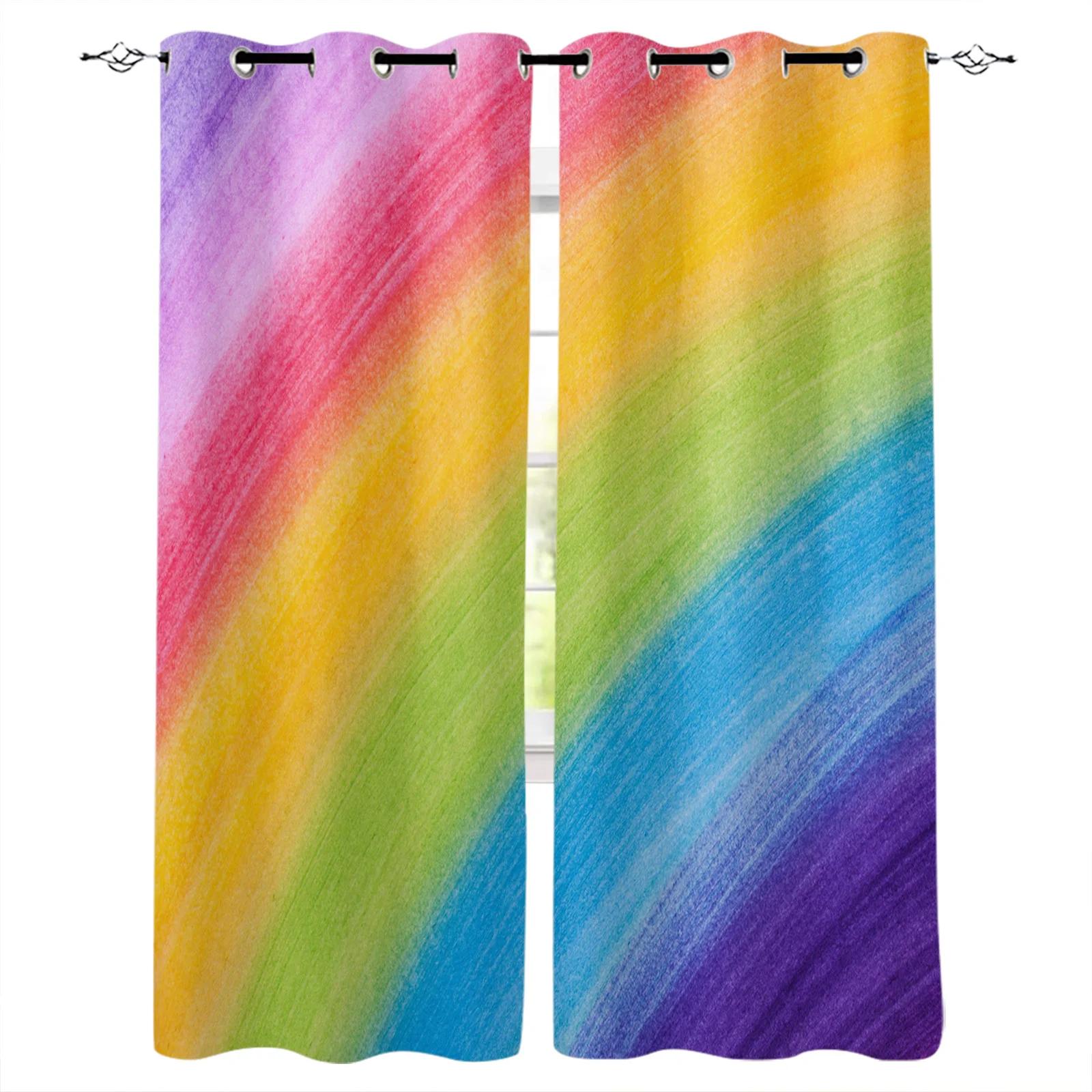 

Color Rainbow Red Yellow Blue Paint Window Screen Printed Style Pattern Study Room Indoor Window Drapes Kitchen Curtain Home cortinas 2x60Wx50H(CM)&Rod Pocket