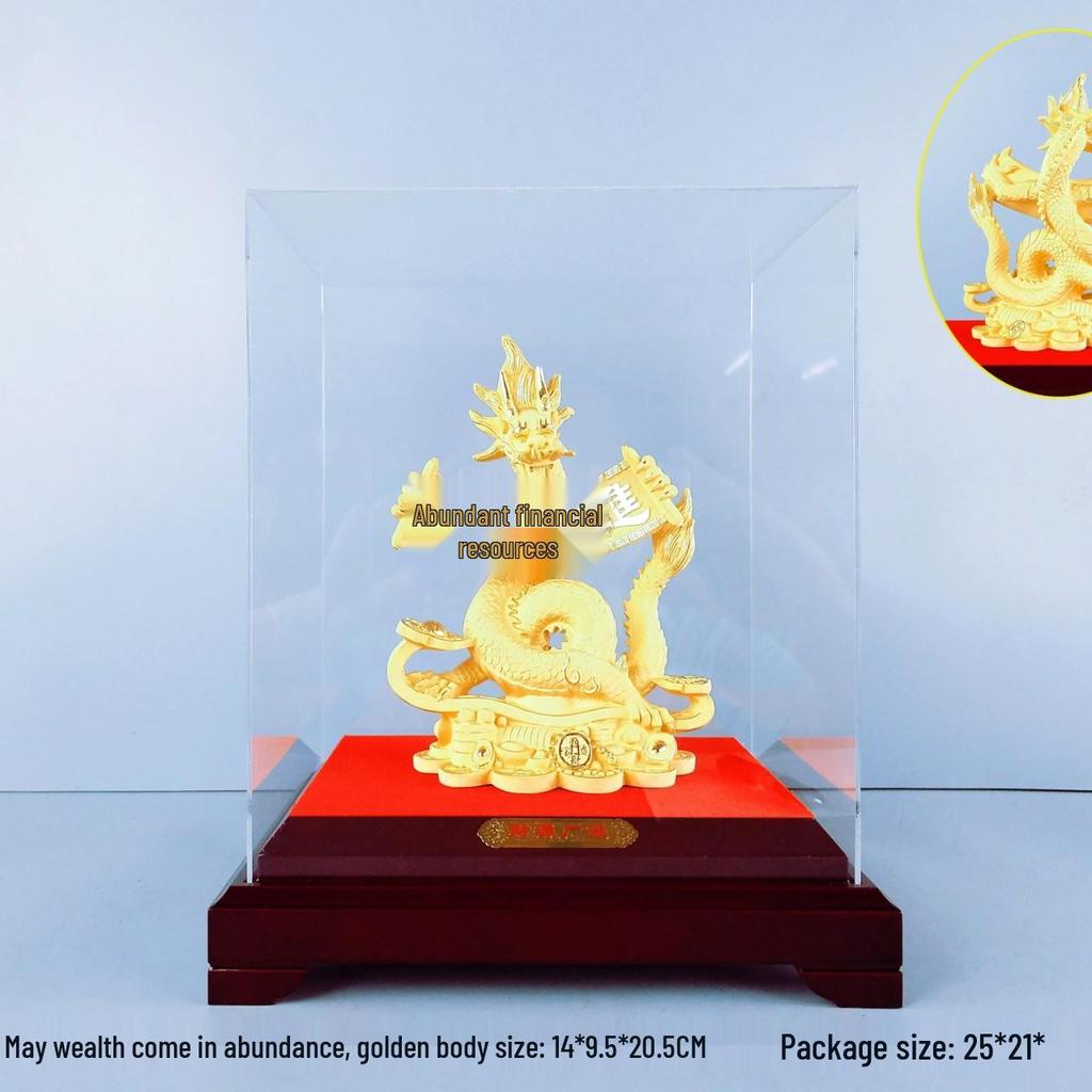 Flocked Gold Dragon Zodiac Ornament for Year of the Dragon - Wealth-Attracting Decoration and Business Gift