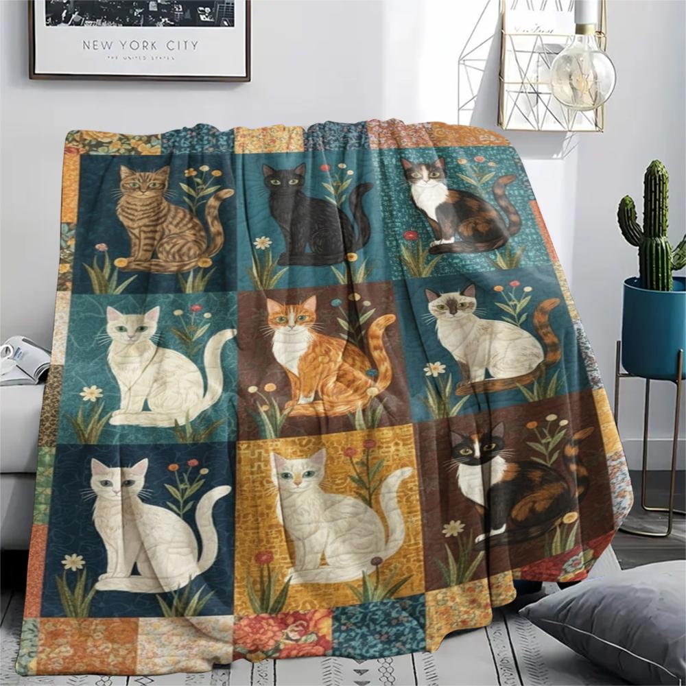 1Pc Patchwork Animal Print Flannel Blanket, High quality Comfortable for All Seasons, Home Decor, Warmth and Comfort, Perfect for Christmas Gifts60