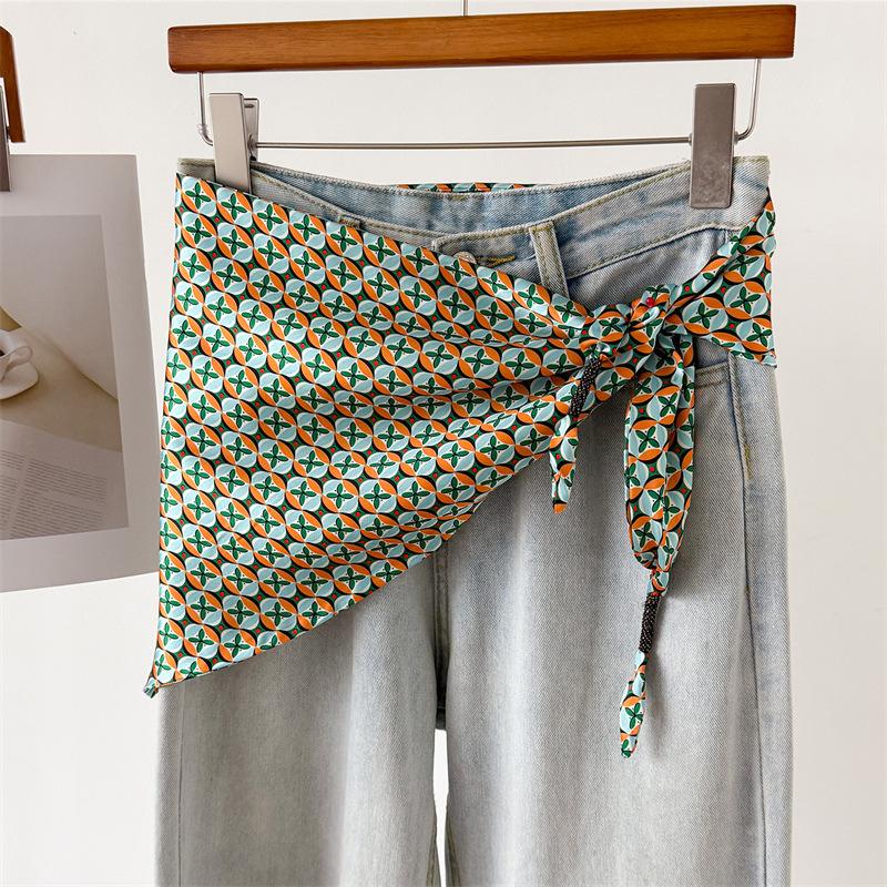 Leopard print chain simulated silk double-layer printed waist-tied triangle scarf sun protection shawl neckerchief women's scarf