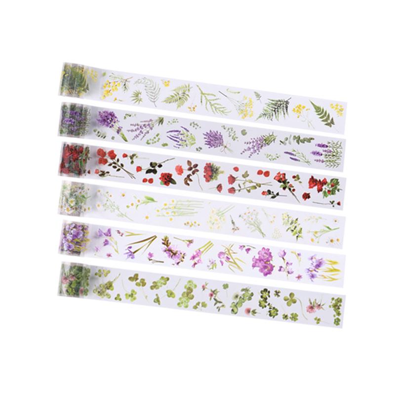 50mm*2m PET Flowers Plant Decorative tape Stick Labels Adhesive Diy Diary Album Scrapbooking material Craft Supplies tape set