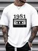 Unisex Summer Light Blue T Shirt Vintage 1981 Cassette Tape Graphic Tee Retro Music Streetwear Crew Neck Loose Daily Fashion Tops