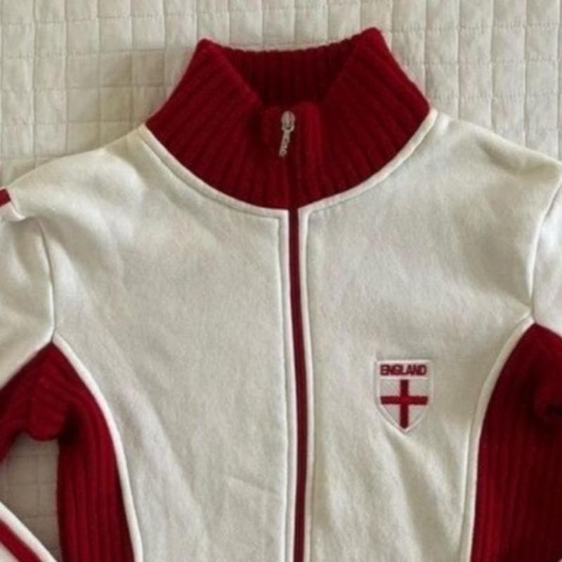 2KWEIRD Knitted Patchwork Grunge Jackets Harajuku Women Autumn Casual Stand Neck Vintage Coat Y2k Aesthetic Letter Embroidery Tops