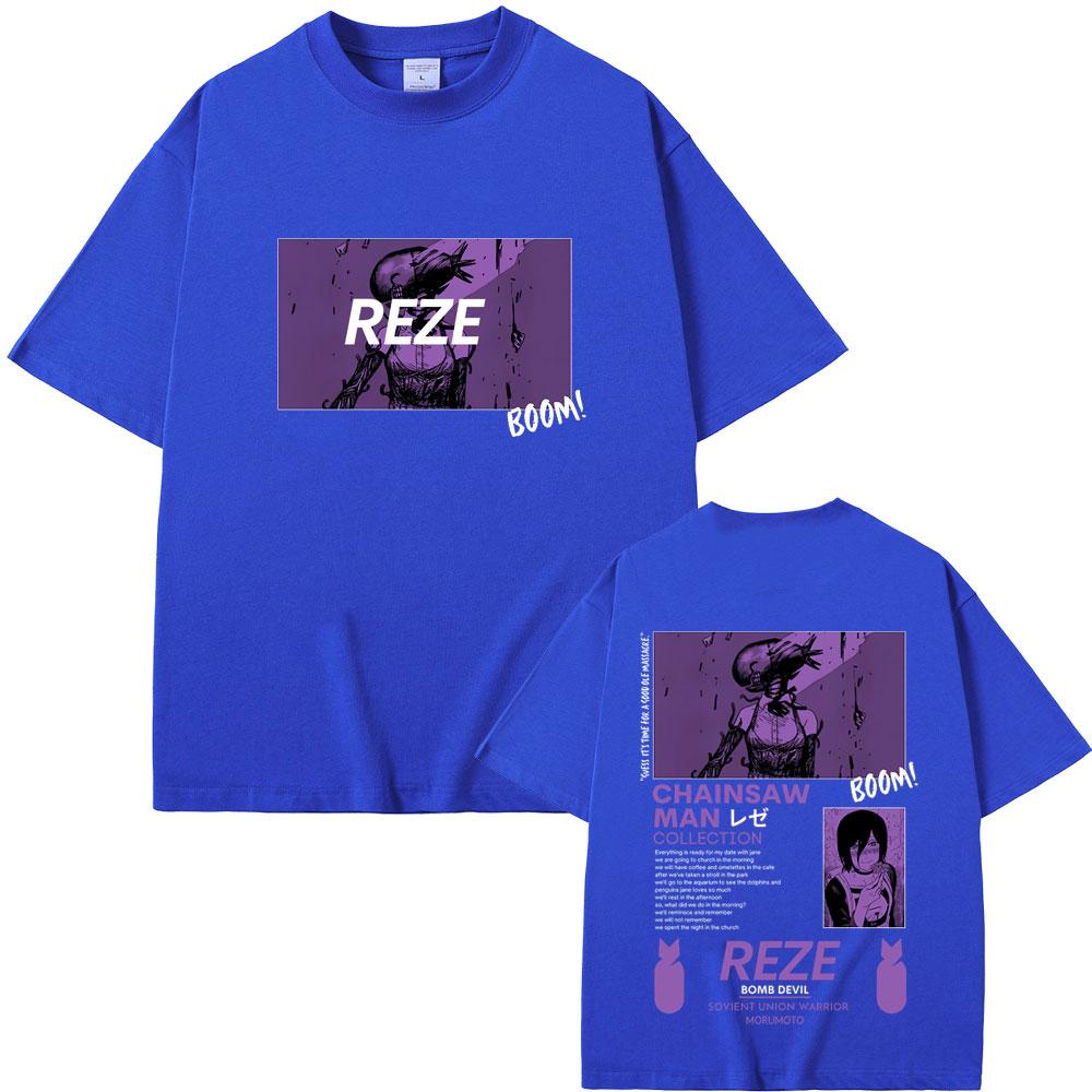 Anime Chainsaw Man Reze Grafik T-Shirts Sommer Herren Damen Weiche Baumwolle Rundhals-T-Shirt Männliche Cartoon-Liebhaber Übergroß Streetwear