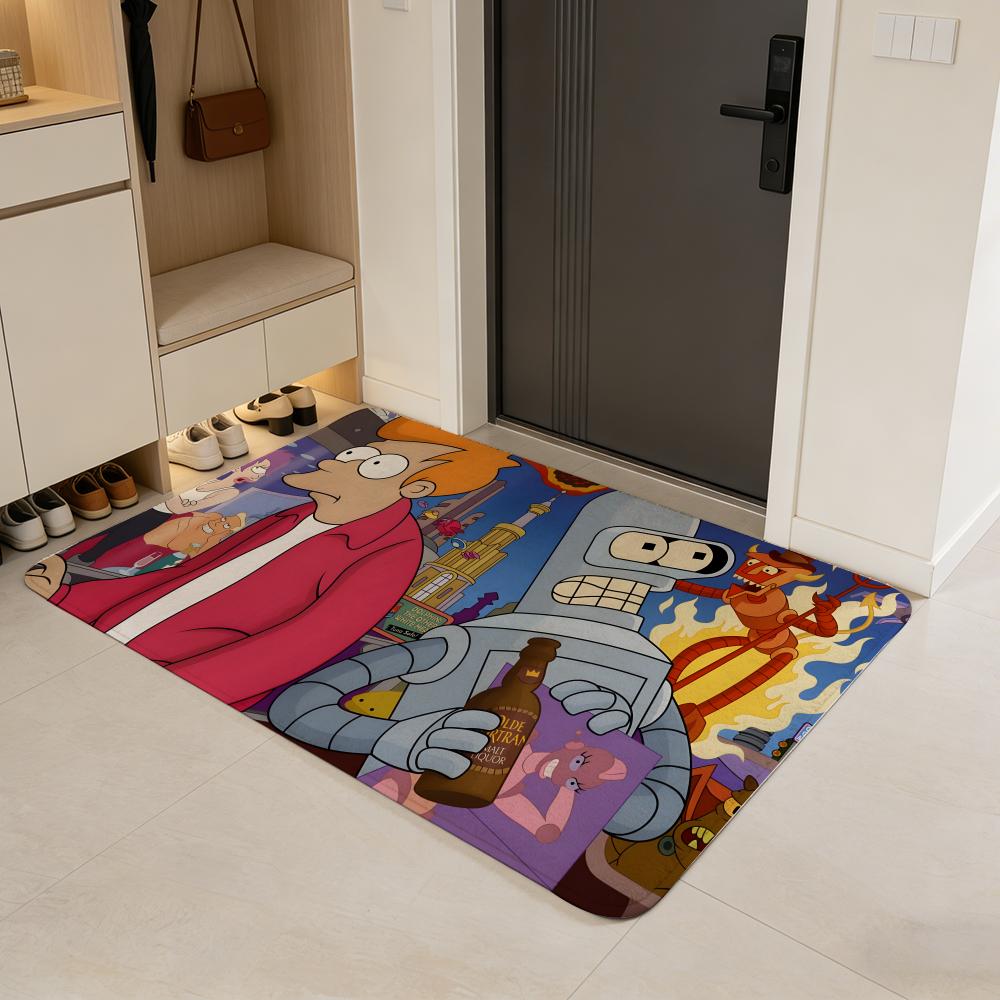 cartoon F-Futurama Floor Mat Flannel Door Mat Non-Slip Absorbent Washable Indoor Home Rug