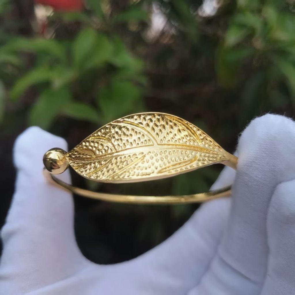 Korean Style Leaf Bangle: Open Bracelet for Women