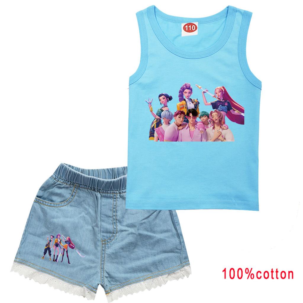 Bambina Ragazza Anime Cartone Animato Super Star Rumi Zoey Mira Cantante POP Stampa Casual Senza Maniche Canottiera Pantaloncini di Jeans Set di Vestiti