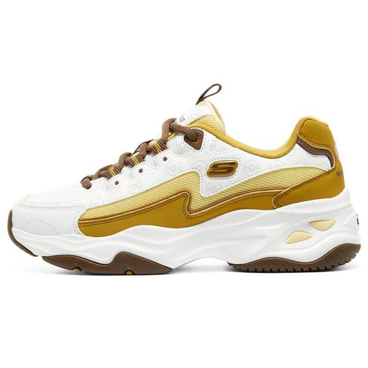 Skechers DLites 4.0 Siateczka Skóra Modne Wygodne Uniwersalne Niskie Buty Taty Kobiety Trampki Białe Brązowe 800004-NAT