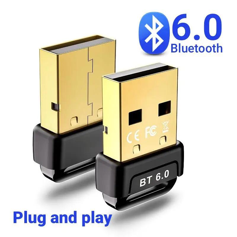 USB Bluetooth 6.0 Adapter Wireless Audio Receiver Transmitter Bluetooth 6.0 Dongle for PC Laptop Keyboard Mouse Headphone Speak