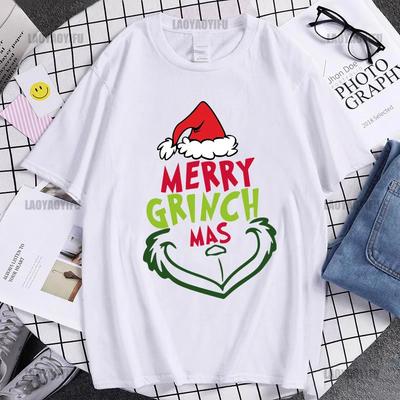 Unisex Christmas New Year Unisex's Shirt Casual O-neck Short Sleeve Tops Hip Hop Trend Harajuku Streetwear Fashion Cotton Grinch