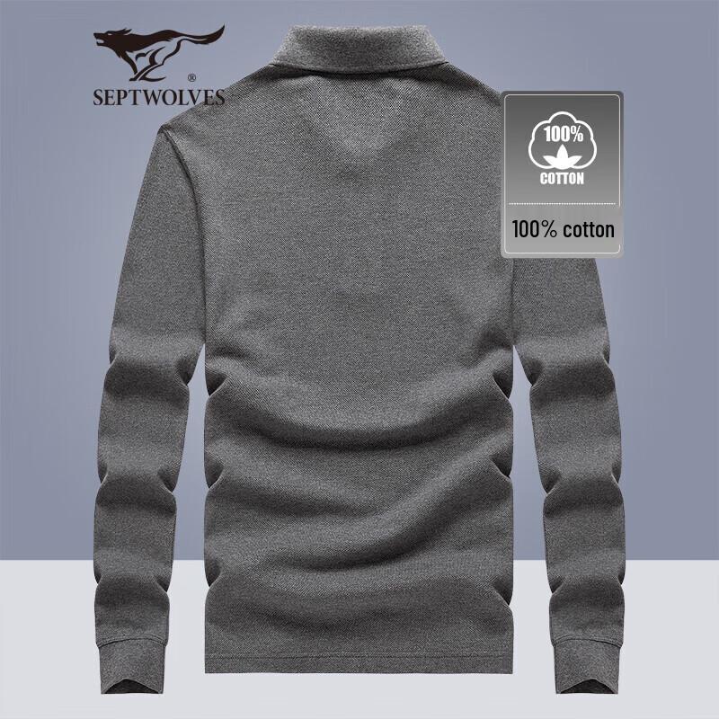 Septwolves Men's Pure Cotton Long-Sleeved Polo Shirt