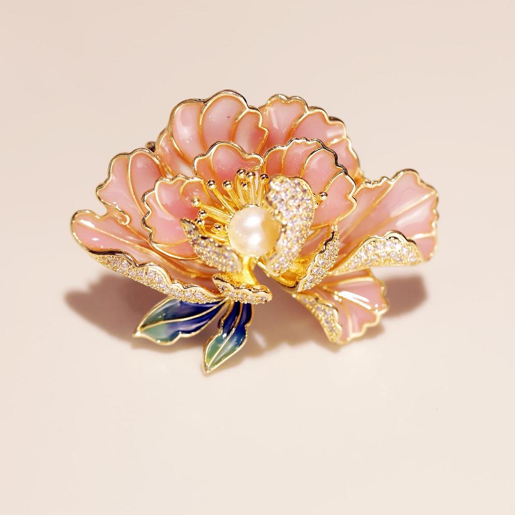 Bo Xin Yun High-End Enamel Peony & Freshwater Pearl Brooch