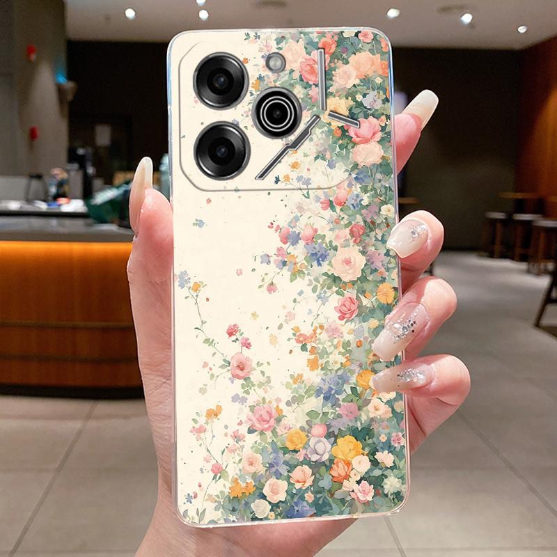 Phone Case For Tecno Pova 6 Pro 5G LI9 Case Tecno Pova 6 5G LI7 Back Cover Luxury Butterfly Flowers Transparent Soft TPU Casing