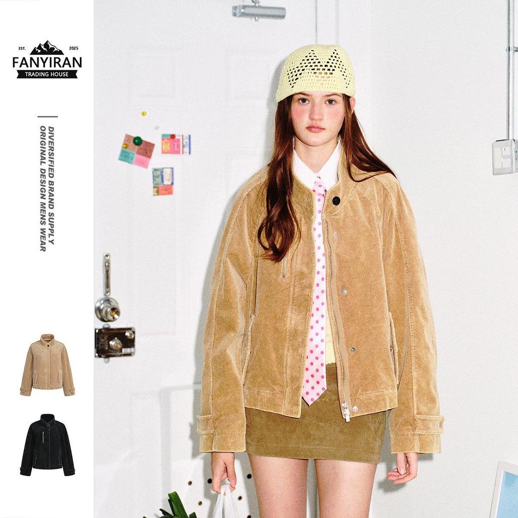 Barn Style Retro Washed Stand Collar Corduroy Jacket for Women - Spring All-Cotton Top W296