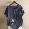 Women's New Fashion Linen Shirt Round Neck Short Sleeve Boy Printed T-shirt Summer Ladies Casual Plus Size Blouse Tops