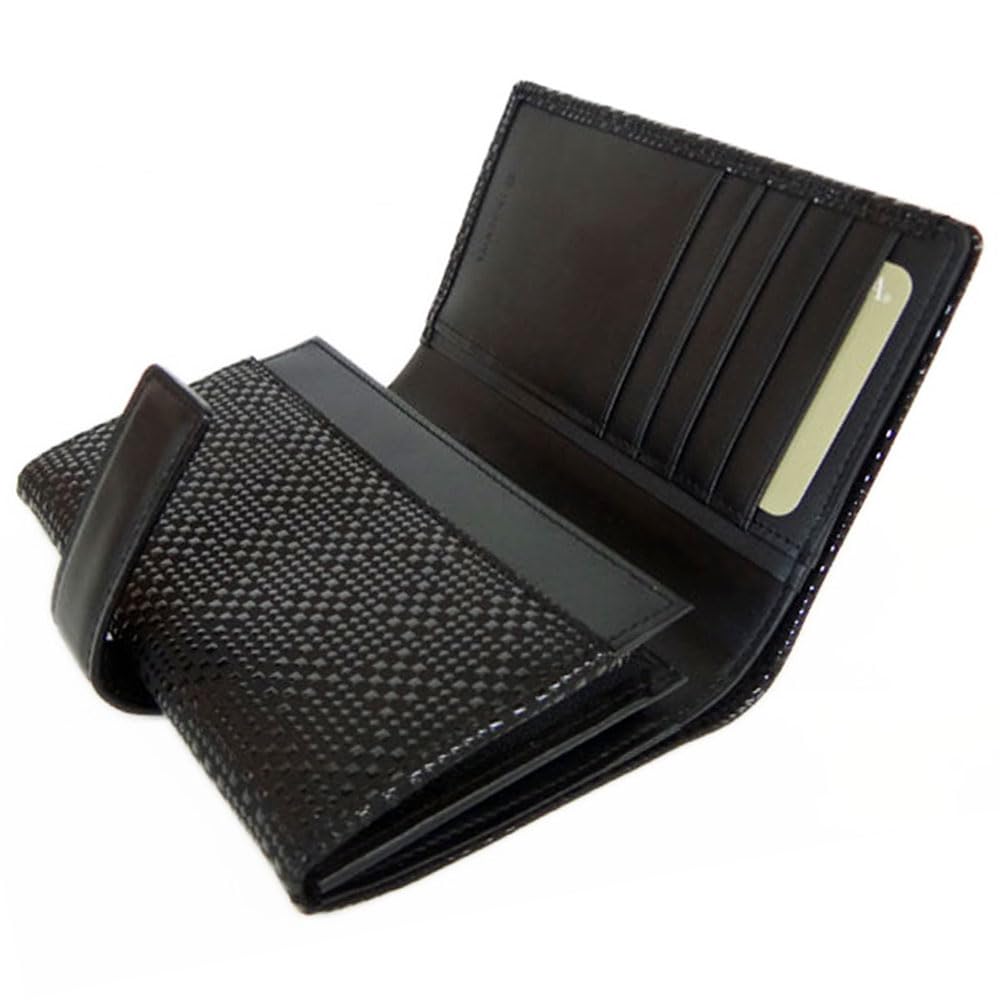 [Inden-ya] Inden Bifold Wallet 2213 Bill Compartment X Black Deerskin with Black Lacquer, Small Checkered Pattern