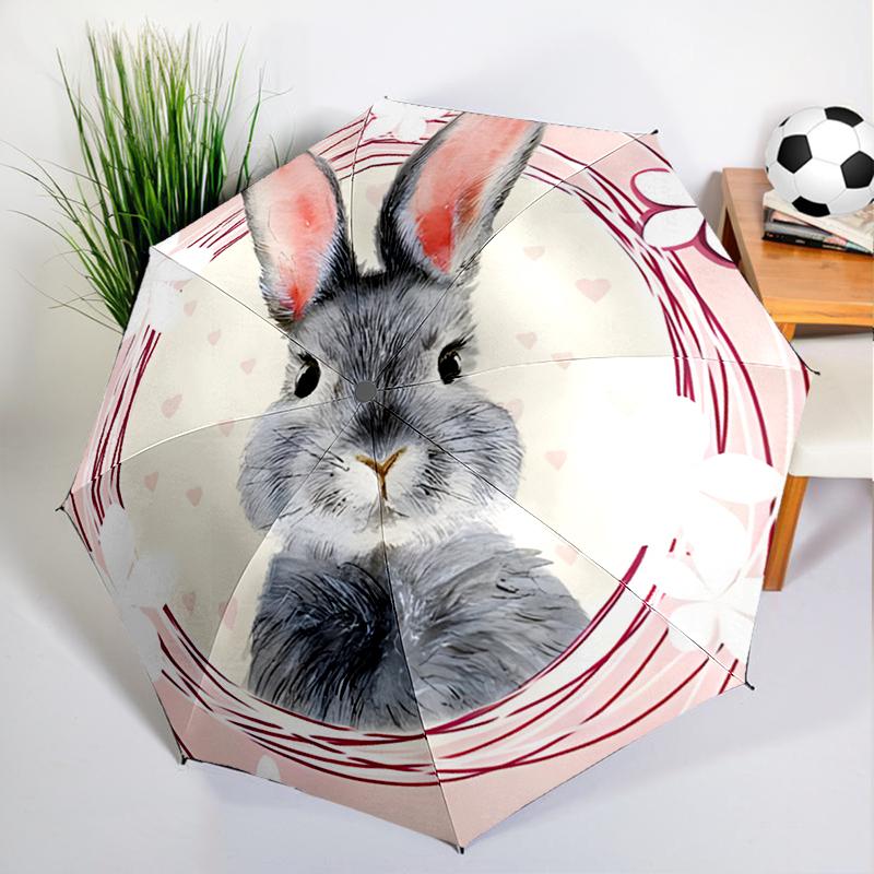 Retro Coffee Bunny Umbrella Automatic Open/close, Sturdy Iron Frame & 8-Rib Structure, Umbrella for Women & Men, Christmas Gifts